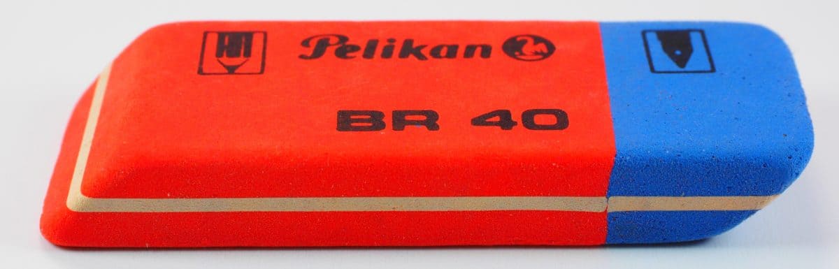 Red and Blue Pelikan BR 40 Eraser on White Surface by Pixabay via Pixabay.
